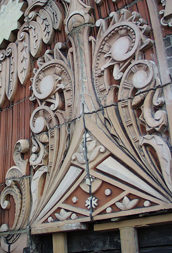 Ornate terra cotta restoration on Milwaukee historical building